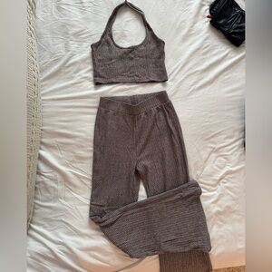 O’Neill Two-Piece Knit Tank and Wide Leg Pants Set - Brown Chevron